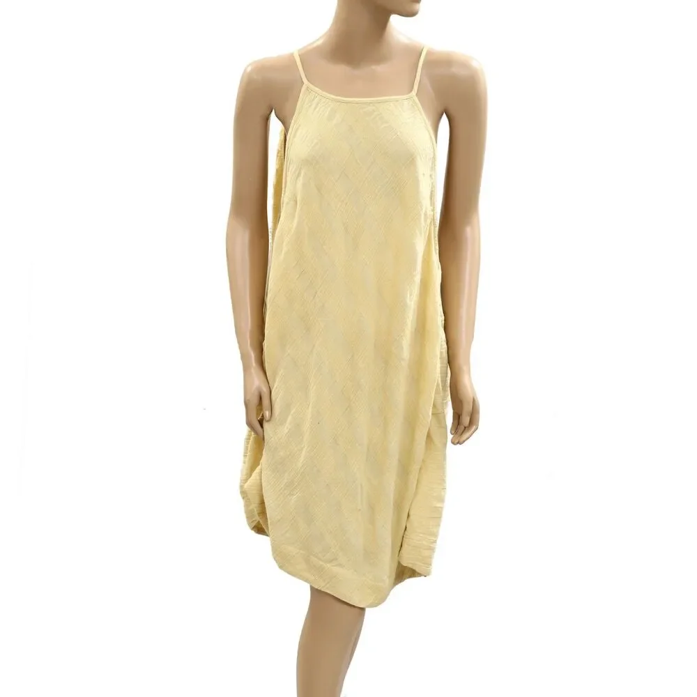 Free People Free Est Asymmetric Midi Dress Sleeveless Cotton Yellow XL 285357